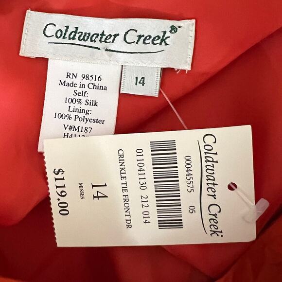 Coldwater Creek Dress Orange Silk Fit & Flare Belted Midi Classic 14 - Picture 8 of 10